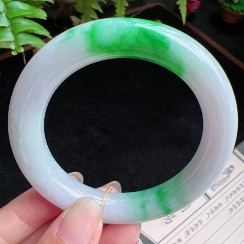 圆条53圈口缅甸天然A货老坑种玉镯平洲翡翠手镯精选编号049D0327E