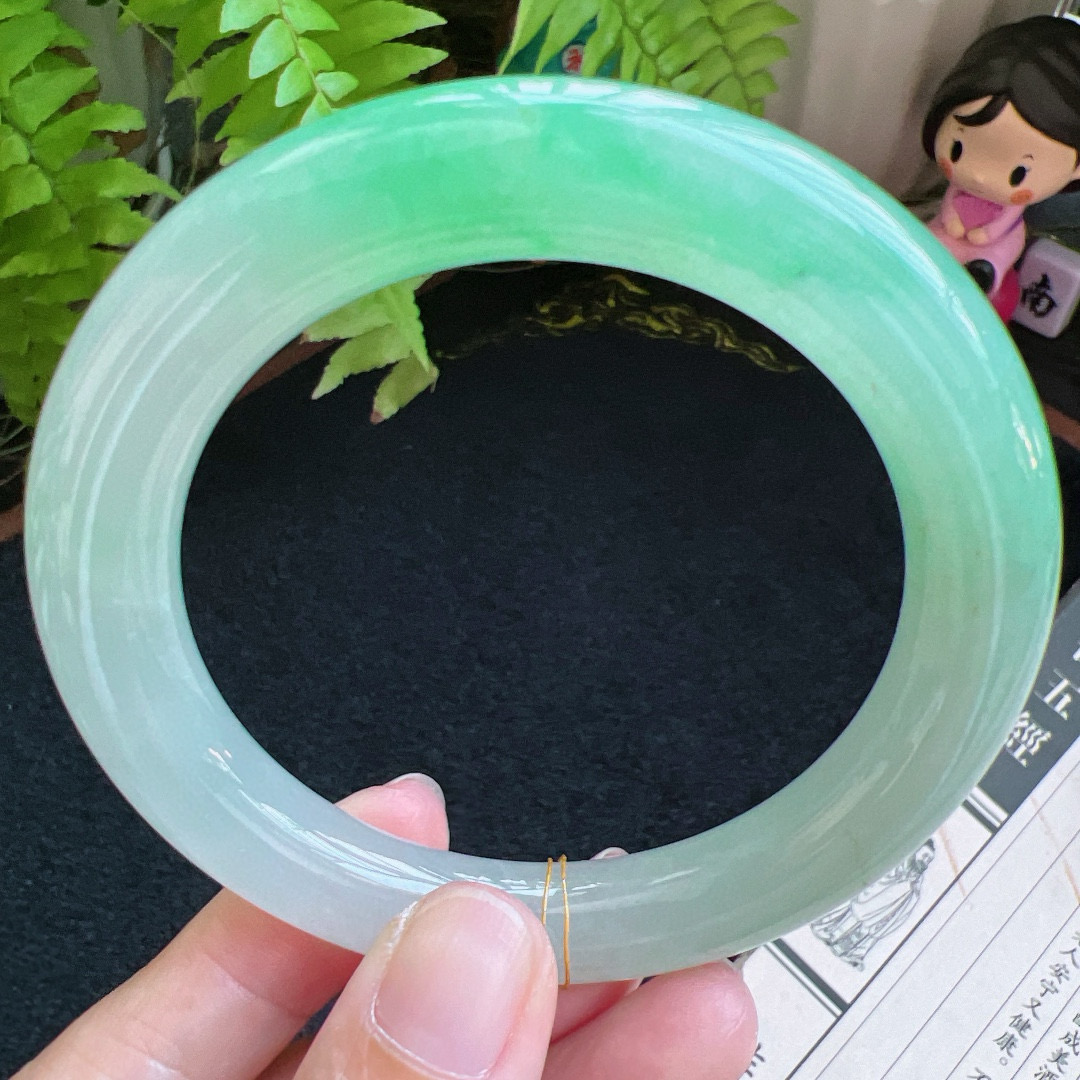 圆条57圈口缅甸天然A货老坑种翡翠手镯玉镯子平洲翡翠手镯精选