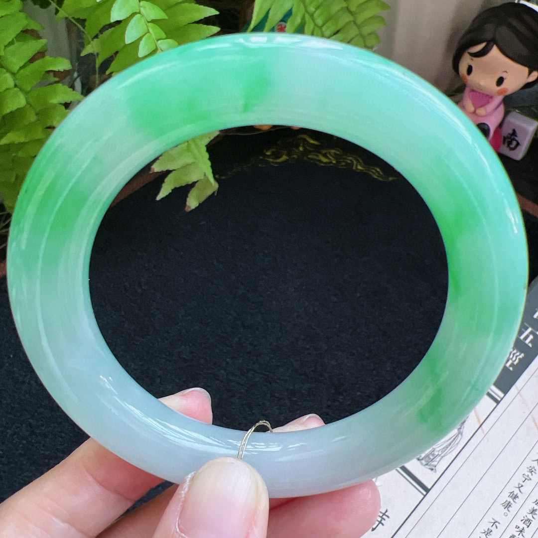 圆条57圈口缅甸天然A货老坑种翡翠手镯玉镯子平洲翡翠手镯精选