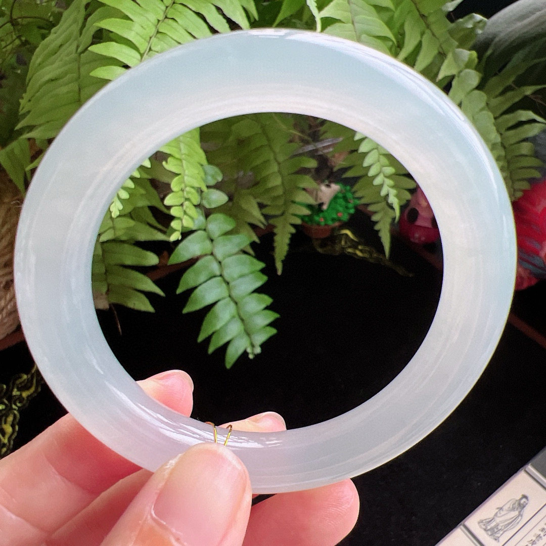 圆条53圈口缅甸天然A货老坑种玉镯平洲翡翠手镯精选编号065D0411E