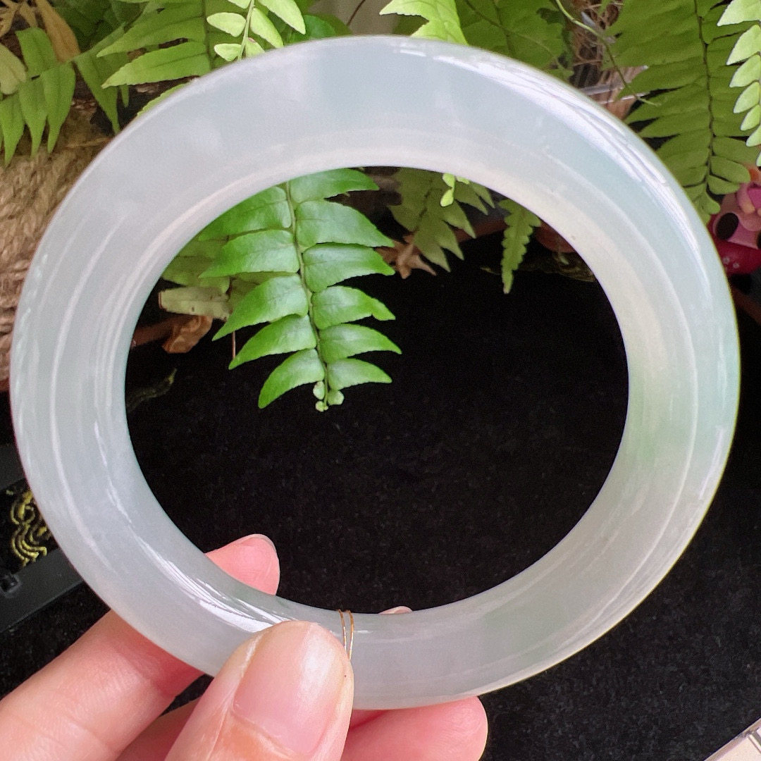 圆条60圈口缅甸天然A货老坑种玉镯平洲翡翠手镯精选编号062D0407E