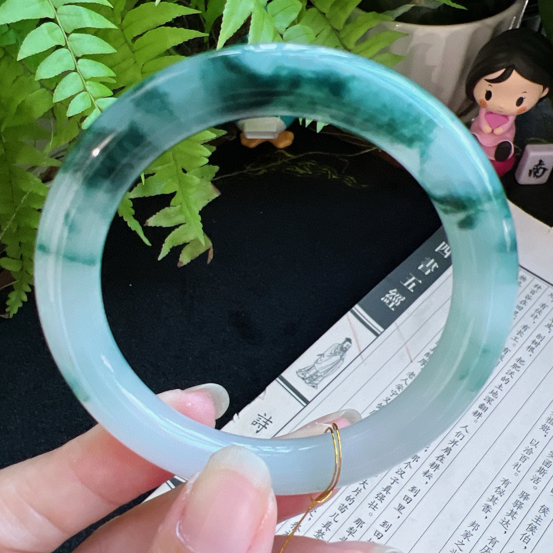 圆条53圈口缅甸天然A货老坑种翡翠手镯玉镯子平洲翡翠手镯精选