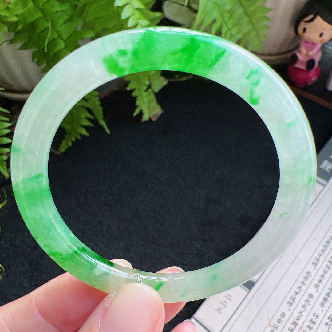 圆条51圈口缅甸天然A货老坑种翡翠手镯玉镯子平洲翡翠手镯精选