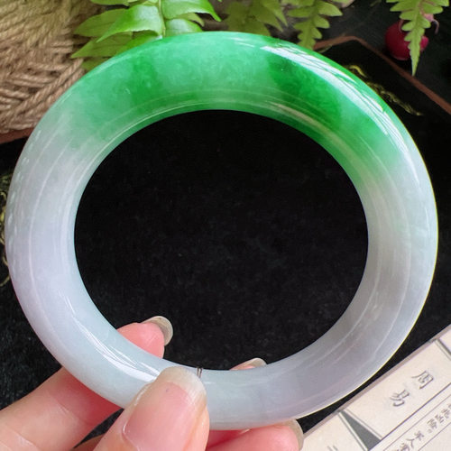 圆条55圈口缅甸天然A货老坑种玉镯平洲翡翠手镯精选编号048D0327