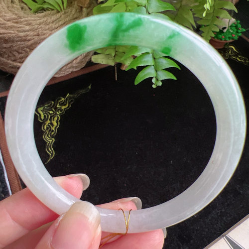 圆条55圈口缅甸天然A货老坑种玉镯平洲翡翠手镯精选编号051D0401E