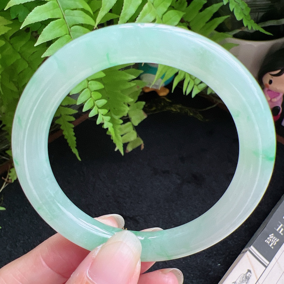 圆条53圈口缅甸天然A货老坑种翡翠手镯玉镯子平洲翡翠手镯精选