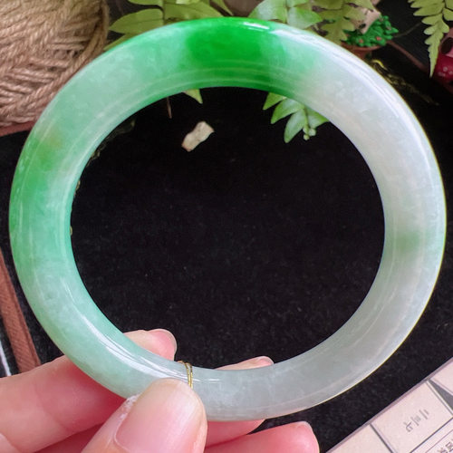 圆条51圈口缅甸天然A货老坑种玉镯平洲翡翠手镯精选编号011D0409E