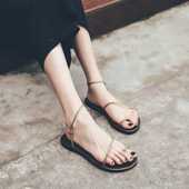 学生一字带平底简约百搭舒适外穿细带罗马鞋 小众女凉鞋 夏2025新款