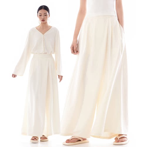 CR奶昔米白裙裤不规则休闲裤