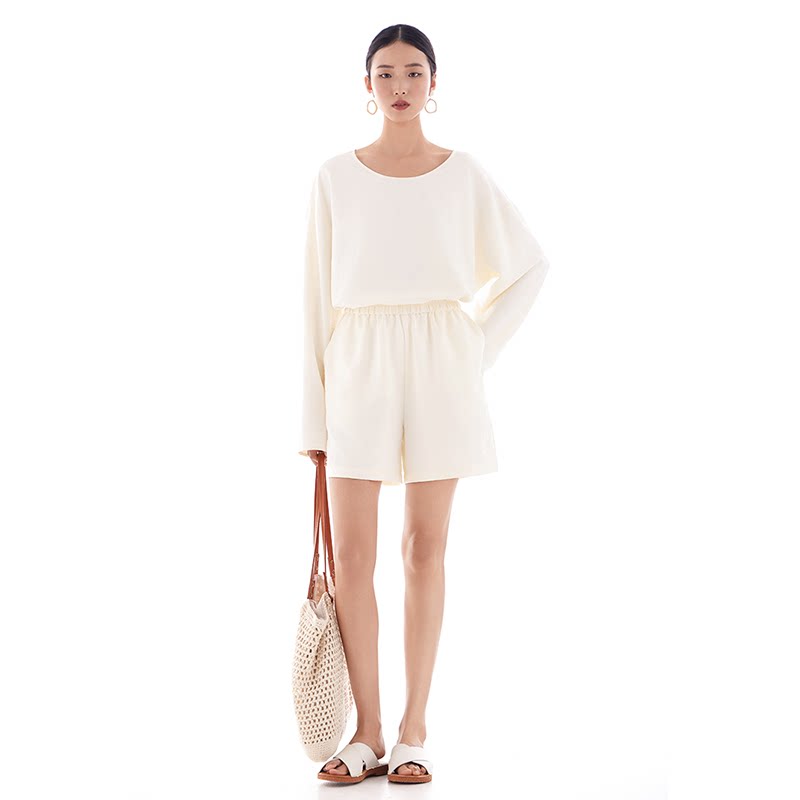 短裤女士休闲裤子2026夏季新款米白松紧腰松弛风百搭纯色时尚舒适 - CasualRelaxation出品