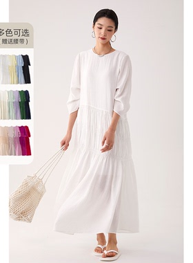 CR女装春夏秋新款白色连衣裙大摆长款超好看海边度假高级气质长裙