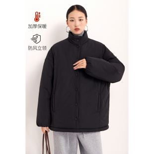好看宽松保暖夹棉外套棉衣黑 新款 加厚立领棉服棉袄女短款 2026冬季