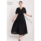 连衣裙子夏今年流行爆款 黑 大摆长裙宽松收腰显瘦韩版 女装 V领短袖