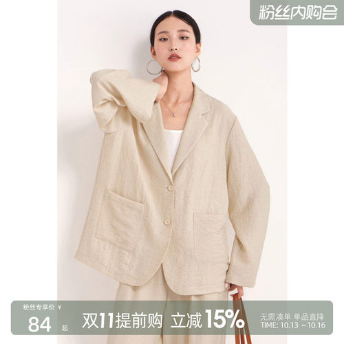 CR老钱风亚麻薄款休闲西装外套