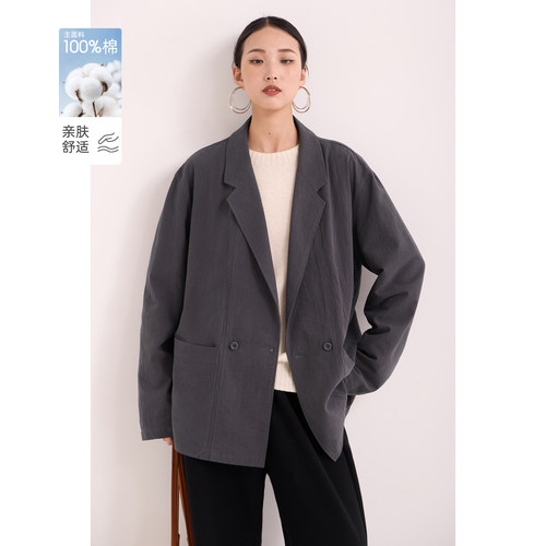 100%纯棉新款高级暗灰紫西装外套