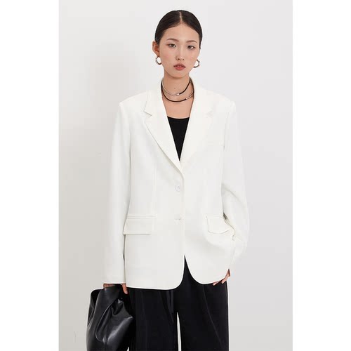 CR白色中长款西装外套通勤简约