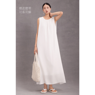 连衣裙子2026夏季新款流行无袖单品连身裙女装长裙直筒白色松弛风