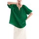 薄款 小衫 衬衫 女装 绿色皱皱肌理 立领宽松休闲2026春夏新款 上衣短袖