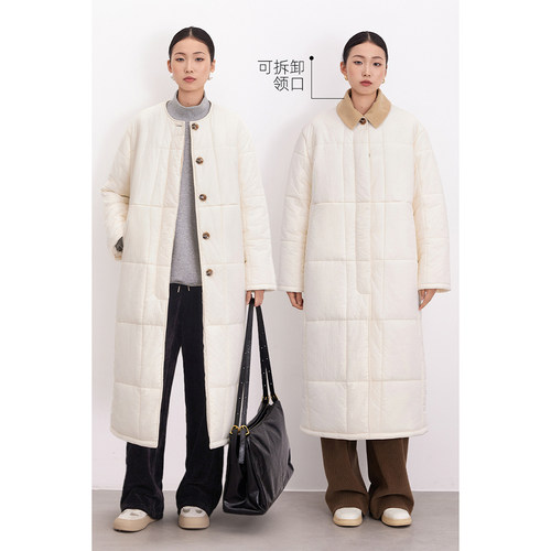 CR长款直筒加厚棉服可拆翻领棉衣