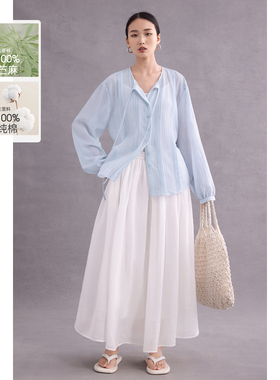 100%苎麻白色半身裙子纯棉2026新款松弛风a字中长款文艺气质女装