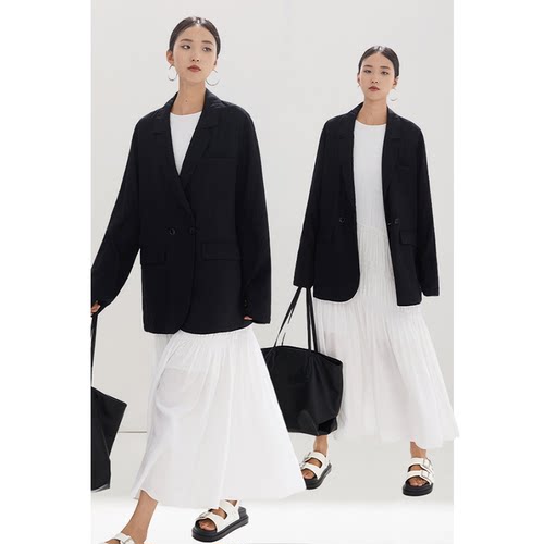 CR宽松黑色简约休闲长款西装外套