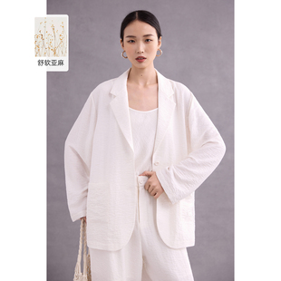 亚麻西装外套女士新款白色宽松休闲长袖薄款套装高级松弛感老钱风