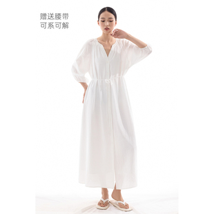 CR白色连衣裙子女夏日新款绝美长裙漂亮气质宽松灯笼袖收腰连身裙