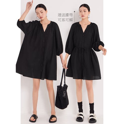 CR七分袖宽松短款连衣裙显瘦A版