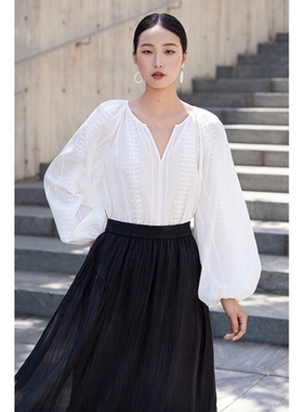 天丝刺绣衬衫上衣衬衣春夏秋小衫女新款气质宽松松弛长袖罩衫白色