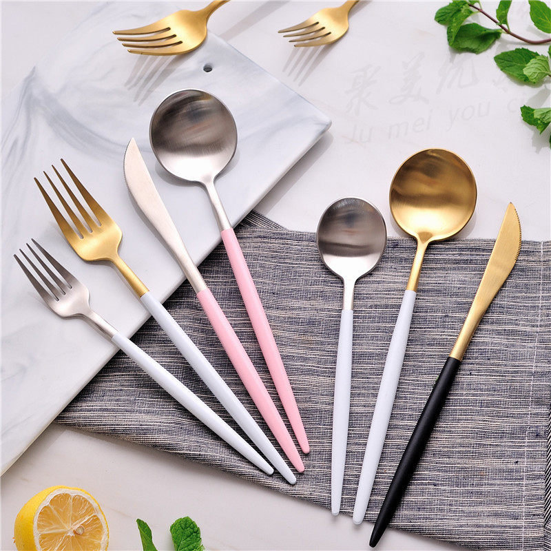 葡萄牙不锈钢餐具拉丝牛排刀主餐叉尖柄西餐刀叉勺甜品叉咖啡勺子