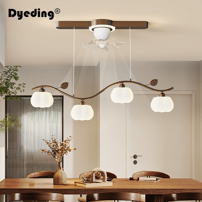 饭厅风扇吊灯法式中古风可摇头智能变频一体灯静音护眼吧台吊扇灯