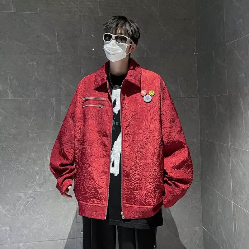 MA519-P60压皱面料拉链夹克外套送胸针徽章,男装夹克,星座1611A