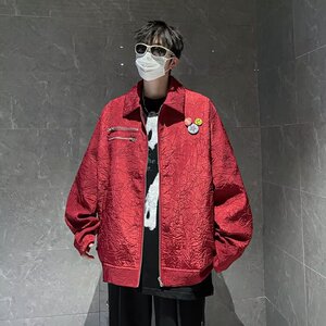 MA519-P60压皱面料拉链夹克外套送胸针徽章图片