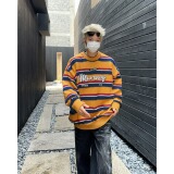 MA702-P60美式复古慵懒条纹刺绣毛衣宽松圆领多巴胺针织衫，男装针织衫/毛衣，星座1611A