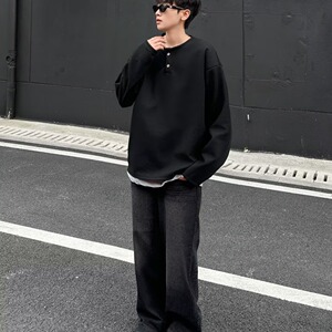 MA651-P42假两件亨利领长袖男款春秋新款重磅内搭打底衫宽松上衣图片