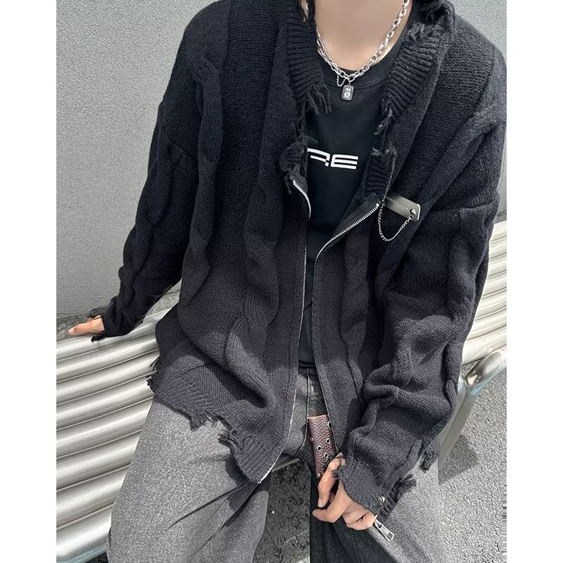 MA562-P52复古流苏破洞针织开衫毛衣美式小众宽松针织衫上衣,男装针织衫/毛衣,星座1611A