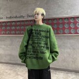 MA575-P47美式复古字母鹿毛提花套头圆领毛衣慵懒风针织衫开衫，女装针织衫/毛衣，星座1611A