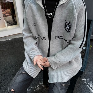 MA655-P68美式复古立领毛衣开衫外套百搭宽松双拉链针织衫图片