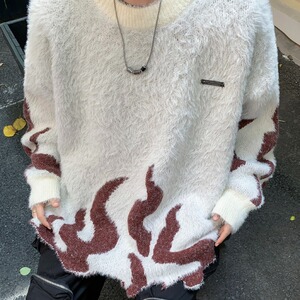 MA539-P64潮流火焰提花5公分貂毛设计针织衫美式复古vintage毛衣图片