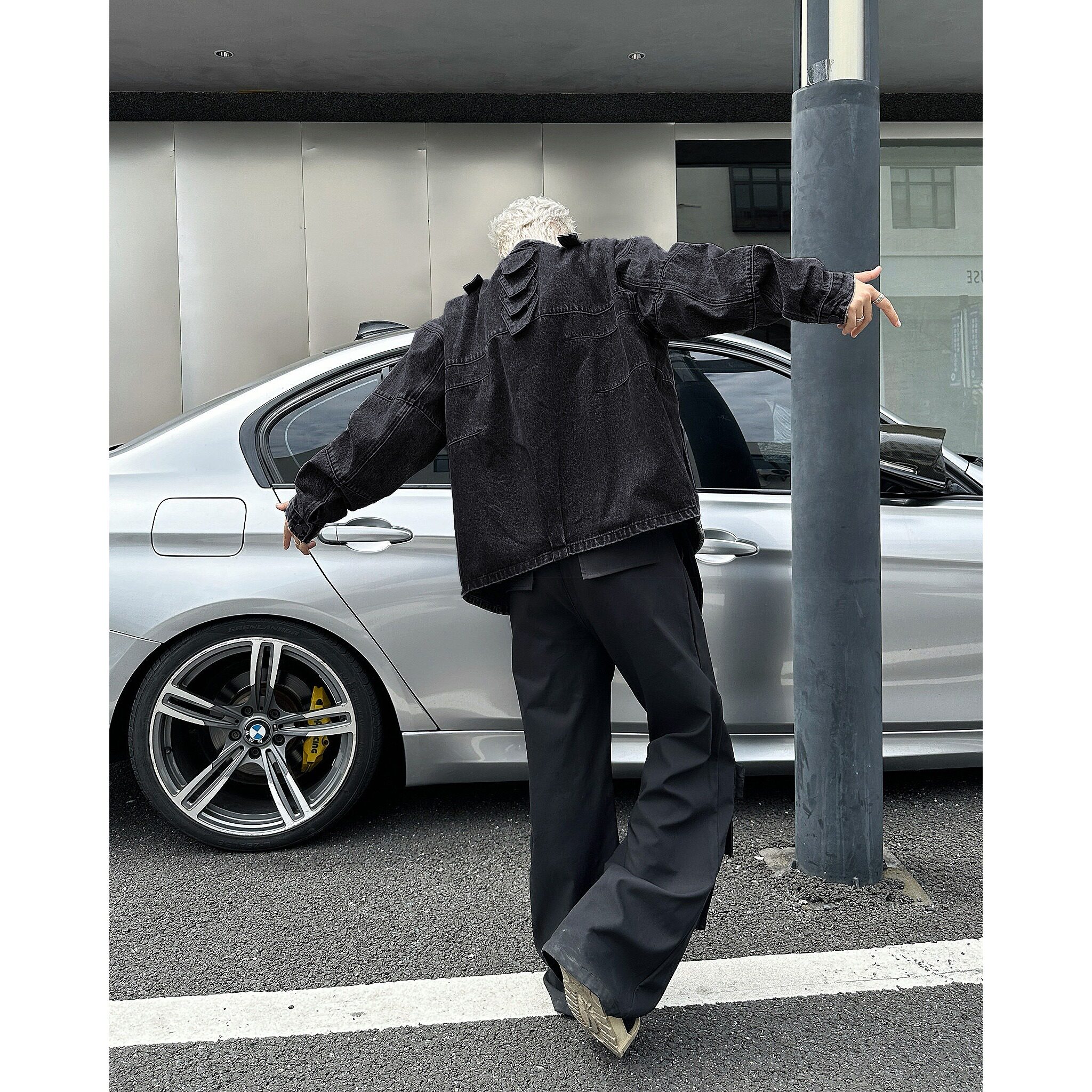 MA685-P77外骨骼脊柱’结构做旧重水洗活页机车短宽牛仔夹克,男装夹克,星座1611A