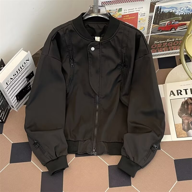 MA648-P68美式高街双拉链vibe风宽松痞帅飞行员夹克棒球服外套,女装短外套,星座1611A