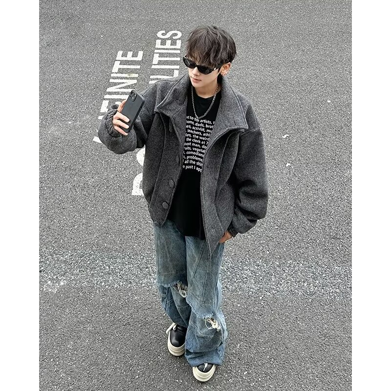 MA741-P110秋冬韩复古短款毛呢大衣韩版重磅解构立领外套,男装毛呢大衣,星座1611A