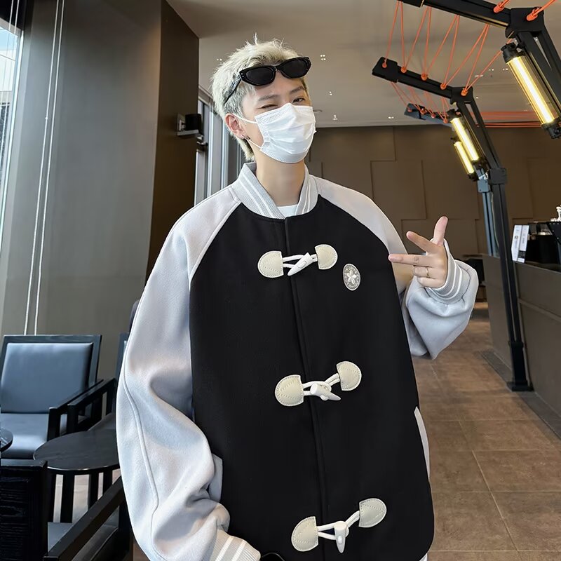 MA671-P60羊角扣毛呢夹克立领春秋宽松外穿长袖水洗常规款棒球领,男装夹克,星座1611A