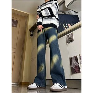 MA751-P50复古水洗做旧扎染宽松牛仔裤高街vibe风微喇叭裤潮牌图片