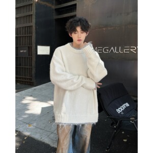 MA528-P55男装水貂毛针织衫外套帅气宽松慵懒风假两件情侣毛衣男图片