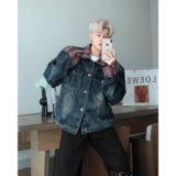 MA538-P72美式复古格纹翻领牛仔外套男春秋款小众高级感短款夹克，男装工装外套，星座1611A