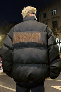 MA691-P103美式复古做旧皮面包服棉衣刺绣加厚宽松棉服皮衣外套图片