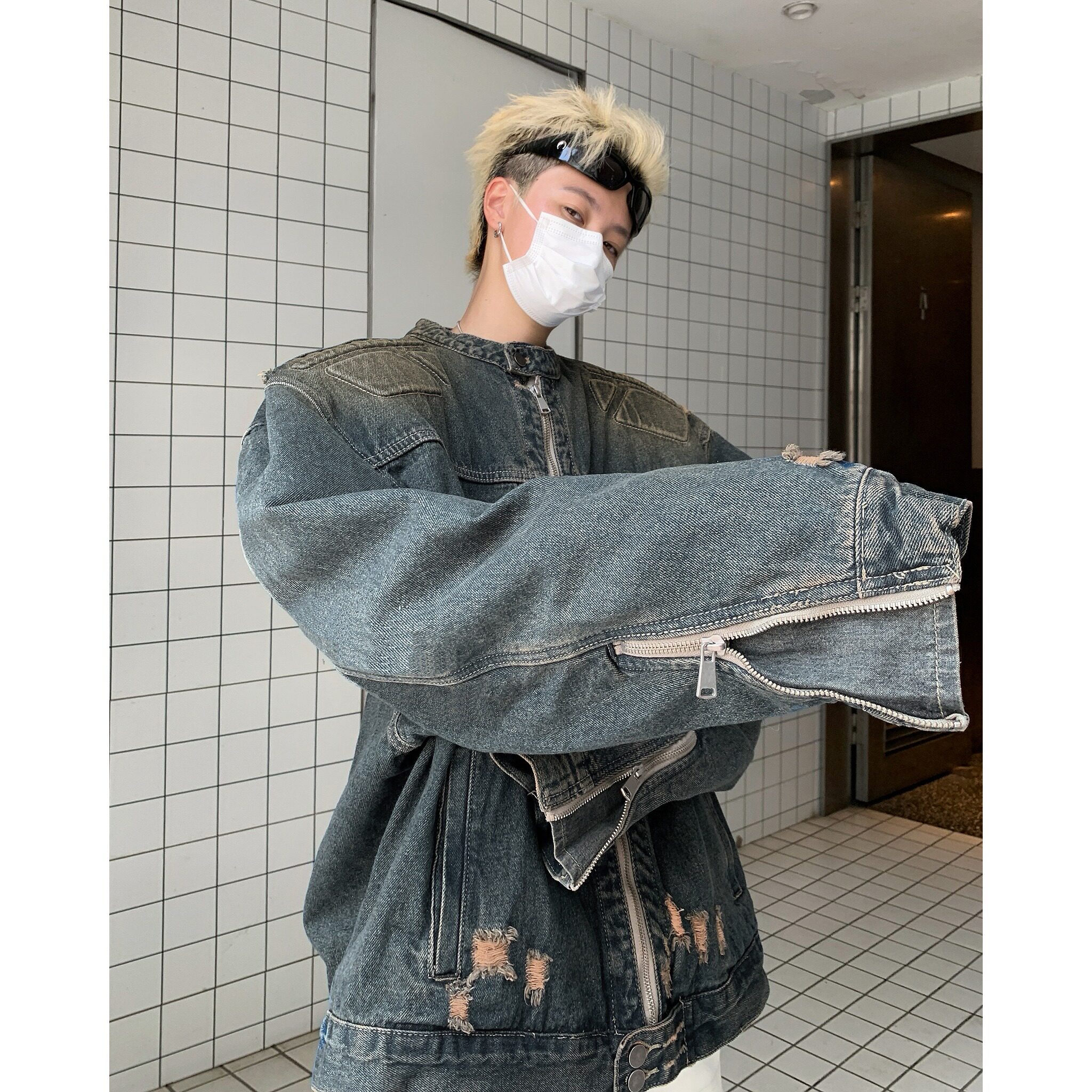MA522-P78美式复古水洗做旧牛仔外套宽松百搭浮雕异形机甲夹克,男装工装外套,星座1611A