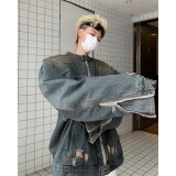MA522-P78美式复古水洗做旧牛仔外套宽松百搭浮雕异形机甲夹克，男装工装外套，星座1611A