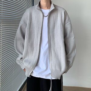 MA636-P65痞帅立领针织开衫外套新款慵懒风宽松休闲毛衣潮